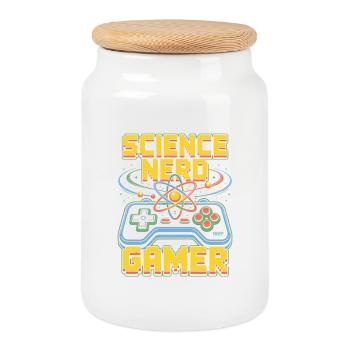 Science Nerd Gamer Atom Controller Wissenschaft - Keksdose mit Holzdeckel - Weiß - Vorne