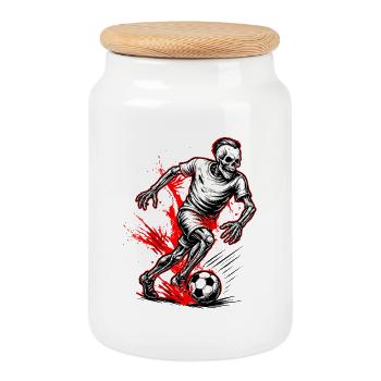 Squelette Joueur de football Spooky Halloween - Boîte à biscuits avec couvercle en bois - blanc - Devant