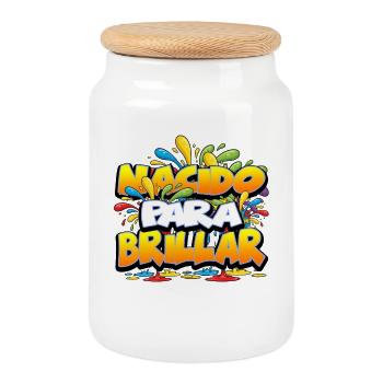 NACIDO PARA BRILLAR V2 - Cookie Jar with Wooden Lid - white - Front