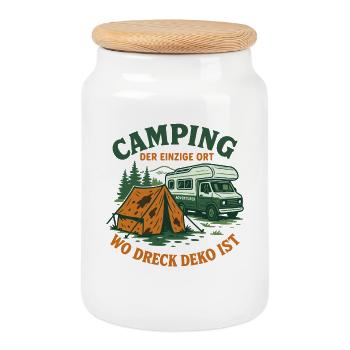 Camping Der Einzige Ort Wo Dreck Deko Ist - Keksdose mit Holzdeckel - Weiß - Vorne