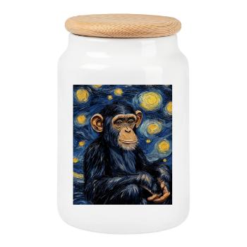 Singe Chimpanzé Style Van Gogh Étoilé - Boîte à biscuits avec couvercle en bois - blanc - Devant