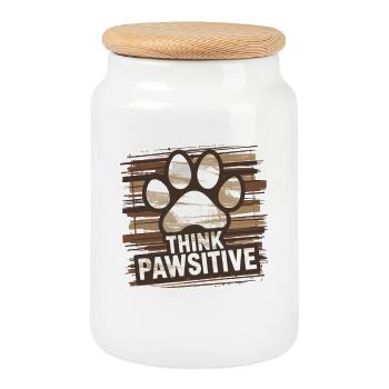 Pensez à l’illustration d’empreinte de patte Pawsitive - Boîte à biscuits avec couvercle en bois - blanc - Devant