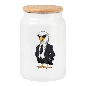 Aigle élégant en costume - Boîte à biscuits avec couvercle en bois - blanc - Devant