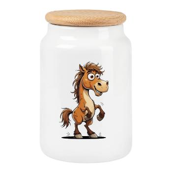 Cheerful comic horse show - Cookie Jar with Wooden Lid - white - Front