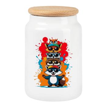 Funny Animal Sunglasses Caricature - Cookie Jar with Wooden Lid - white - Front