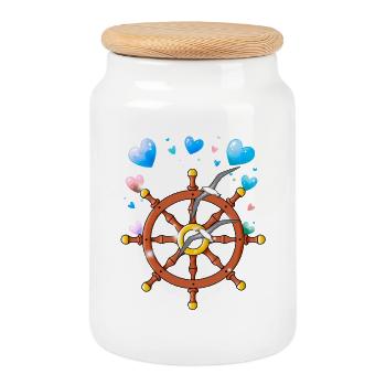 Steering wheel seagulls maritime - Cookie Jar with Wooden Lid - white - Front