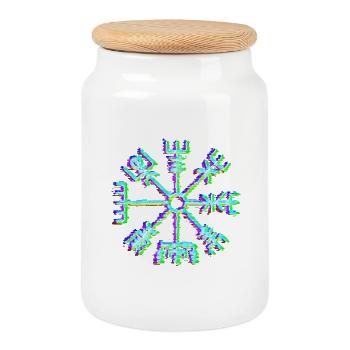 Vegvisir Rune – Neon Glitch Viking Compass Symbol - Keksdose mit Holzdeckel - Weiß - Vorne