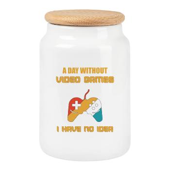 Day Without Video Games  - Cookie Jar with Wooden Lid - white - Front