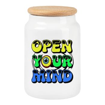 Vibrant Eye-Design  - Cookie Jar with Wooden Lid - white - Front