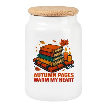 Autumn Reading Books Book Lover Bookworm - Cookie Jar with Wooden Lid - white - Front