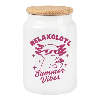 Relaxolotl Summer Vibes - Cookie Jar with Wooden Lid - white - Front