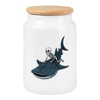 Squelette sur requin baleine Rhincodon - Boîte à biscuits avec couvercle en bois - blanc - Devant