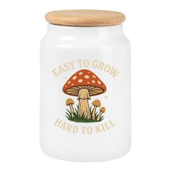 Mushroom Motif: Easy to Plant, Hard to Kill - Cookie Jar with Wooden Lid - white - Front