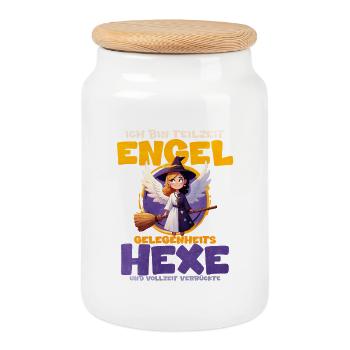 Ange avec bâton de sorcière et chapeau magique - Boîte à biscuits avec couvercle en bois - blanc - Devant