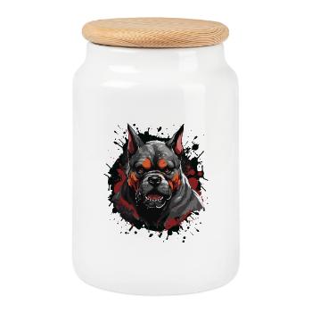 Bulldog Dog - Cookie Jar with Wooden Lid - white - Front