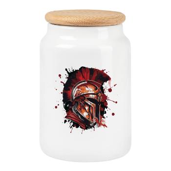 Casque Spartiate Guerrier Gladiateur - Boîte à biscuits avec couvercle en bois - blanc - Devant