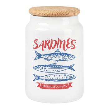 Sardines - Cookie Jar with Wooden Lid - white - Front