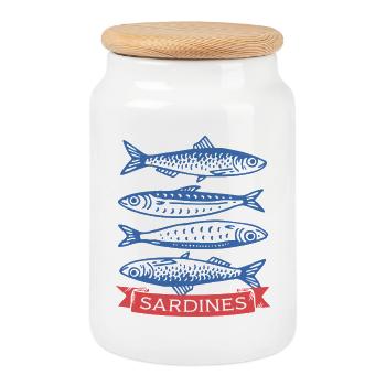 Sardines - Boîte à biscuits avec couvercle en bois - blanc - Devant