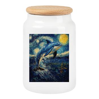Delfin Style Van Gogh Étoilé - Boîte à biscuits avec couvercle en bois - blanc - Devant