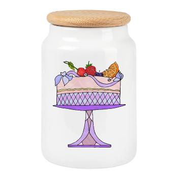 Gâteau - Boîte à biscuits avec couvercle en bois - blanc - Devant