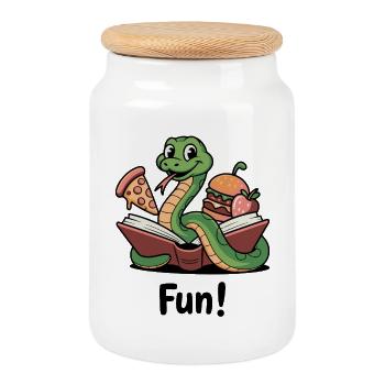 Playful Snake with Food Treats - Cookie Jar with Wooden Lid - white - Front