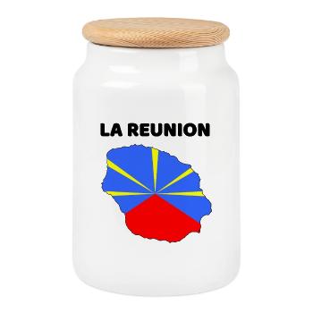 Ile de la Réunion Carte et Drapeau - Cadeau - Boîte à biscuits avec couvercle en bois - blanc - Devant