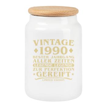 Vintage 1990's Vintage Born 35 Years - Cookie Jar with Wooden Lid - white - Front