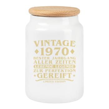 Millésime 1970 Vintage Né 55 ans - Boîte à biscuits avec couvercle en bois - blanc - Devant