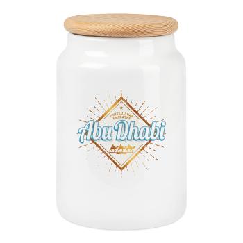 Abu Dhabi United Arab Emirates Vintage UAE - Cookie Jar with Wooden Lid - white - Front