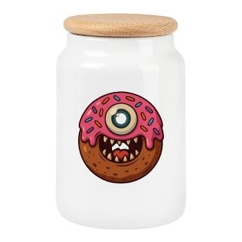 Ballon monstre intrépide avec des yeux - Boîte à biscuits avec couvercle en bois - blanc - Devant