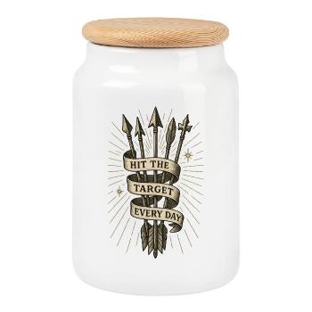 Hit The Target Every Day Archery Arrow - Cookie Jar with Wooden Lid - white - Front