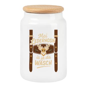 Trachtenshirt Herren Trachten T-Shirt Lederhosen - Cookie Jar with Wooden Lid - white - Front