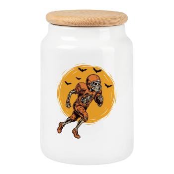 Squelette Joueur de football Spooky Halloween - Boîte à biscuits avec couvercle en bois - blanc - Devant