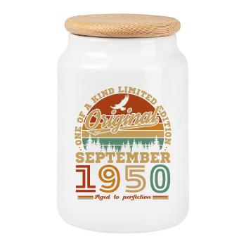 September 1950 Vintage Geburtstagsgeschenk - Keksdose mit Holzdeckel - Weiß - Vorne