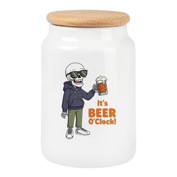 Skeleton with beer and sunglasses - Cookie Jar with Wooden Lid - white - Front