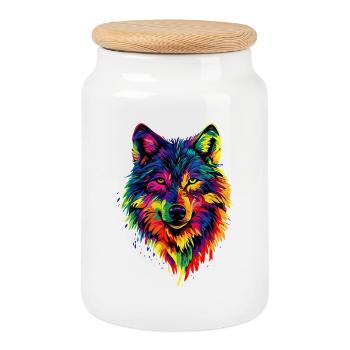 Wolf Love Wolves Wolf Pack Wolfhound Wild Wolf - Cookie Jar with Wooden Lid - white - Front