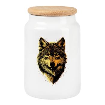 Wolf Love Wolves Wolf Pack Wolfhound Wild Wolf - Cookie Jar with Wooden Lid - white - Front