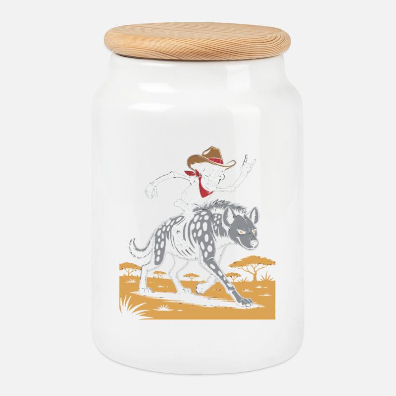 Skelett auf Hyäne im Wildwest-Stil - Keksdose mit Holzdeckel - Weiß