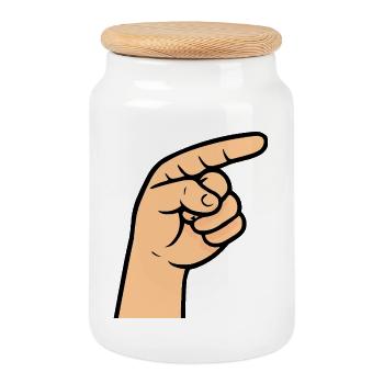 Conception de dessin animé pointant du doigt - Boîte à biscuits avec couvercle en bois - blanc - Devant
