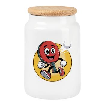 Table Tennis Cartoon Design - Keksdose mit Holzdeckel - Weiß - Vorne