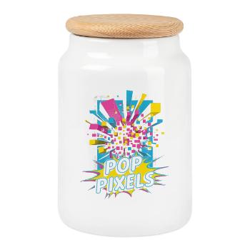 Pop Pixels Pop Culture Retro Video Game - Keksdose mit Holzdeckel - Weiß - Vorne