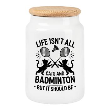 Badminton Dire Chat Drôle Badminton Cadeau - Boîte à biscuits avec couvercle en bois - blanc - Devant