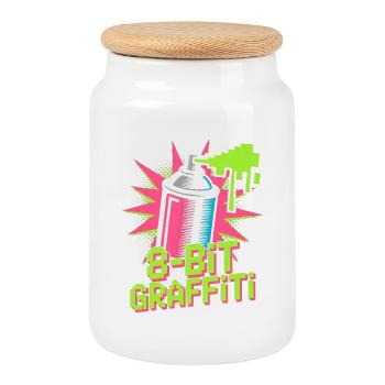 8-Bit Graffiti Pop Culture Retro Video Game - Cookie Jar with Wooden Lid - white - Front