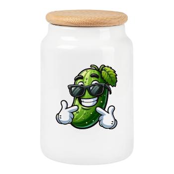 Coole Gurke Cartoon Sonnenbrille Sommer Spaß - Keksdose mit Holzdeckel - Weiß - Vorne