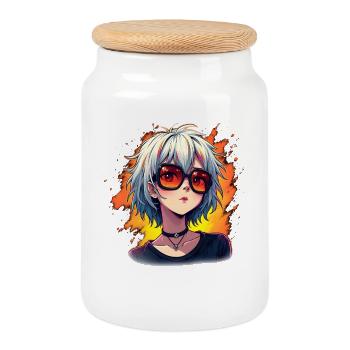 Artful Anime Lunettes de Soleil Femme - Boîte à biscuits avec couvercle en bois - blanc - Devant