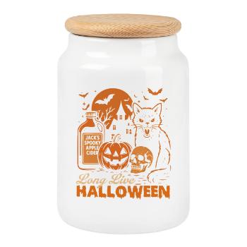 Lang lebe Halloween Spooky Black Cat - Keksdose mit Holzdeckel - Weiß - Vorne