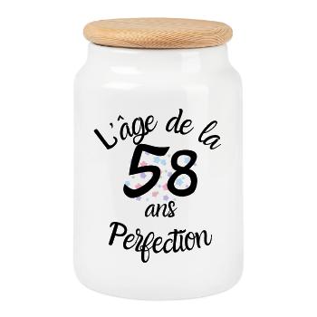 58 years old, the age of perfection - Cookie Jar with Wooden Lid - white - Front