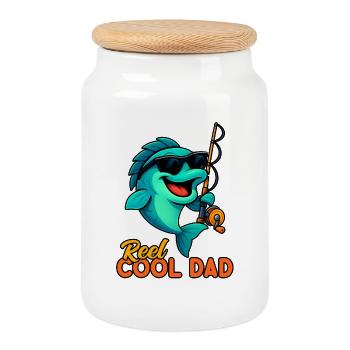 Reel Cool Dad – Lustiges Angler Geschenk - Keksdose mit Holzdeckel - Weiß - Vorne