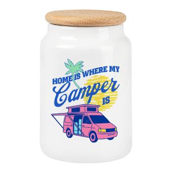 La maison est là où mon camping-car est le design de fourgon - Boîte à biscuits avec couvercle en bois - blanc - Devant