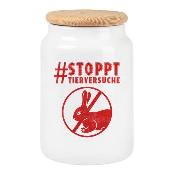 Animal welfare STOP ANIMAL TESTING FUNNY - Cookie Jar with Wooden Lid - white - Front
